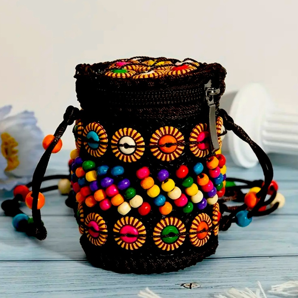 New - Vintage Inspired - Boho - Colorful Beaded Ethnic Style Mini Crossbody Bag